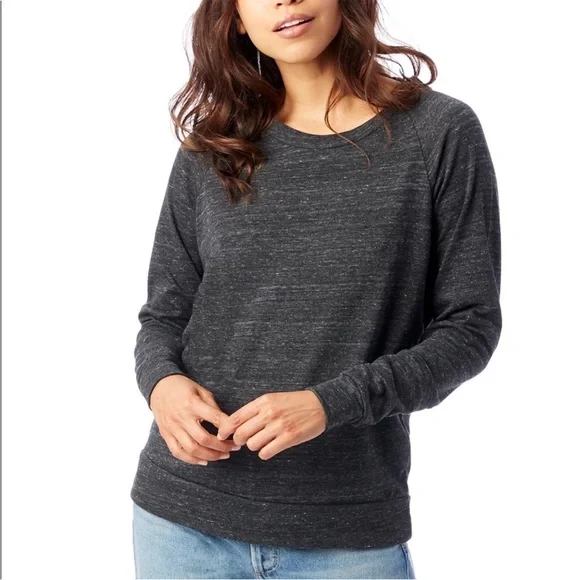 Alternative Apparel Dark Grey Tri-Blend Jersey Knit Long Sleeve Raglan Pullover - Picture 1 of 8